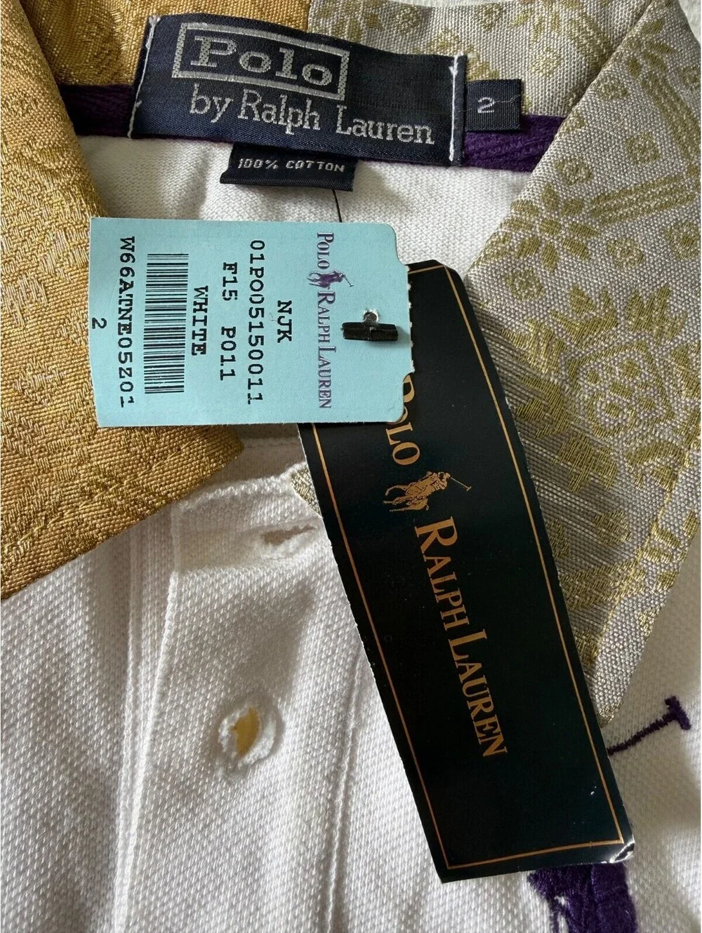 NWT Polo Ralph Lauren Toddler Boys Big Pony Brocade Polo Shirt White Gold Sz 2